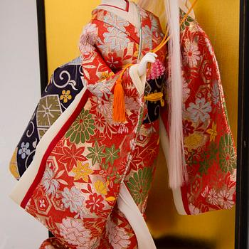 A latter half of the 20th century Japanese doll in showcase.