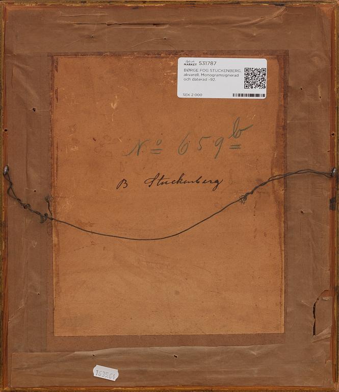 BØRGE FOG STUCKENBERG, akvarell. Monogramsignerad och daterad -92.