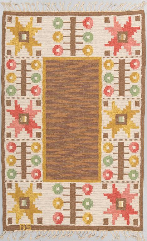 A CARPET, flat weave, ca 212,5 x 135,5 cm, signed AS, Sweden around the middle of the 20th century.