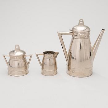 KAFFESERVIS, 3 DELAR, förnicklad mässing, Joh. Engström Eskilstuna, Sverige, tidigt 1900-tal.