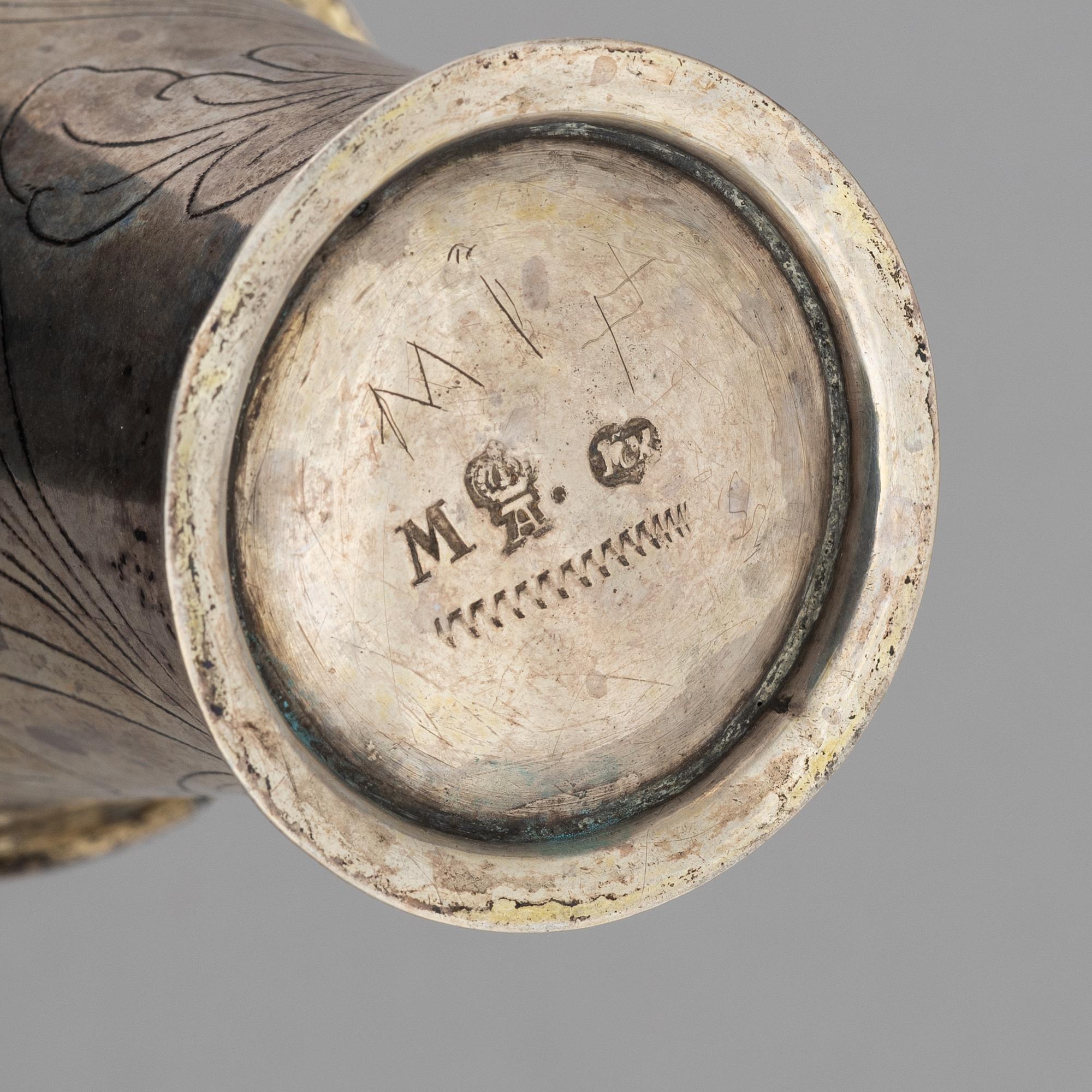 Bägare, 3 st, silver, bl a Sven Nyberg, Varberg 1769.