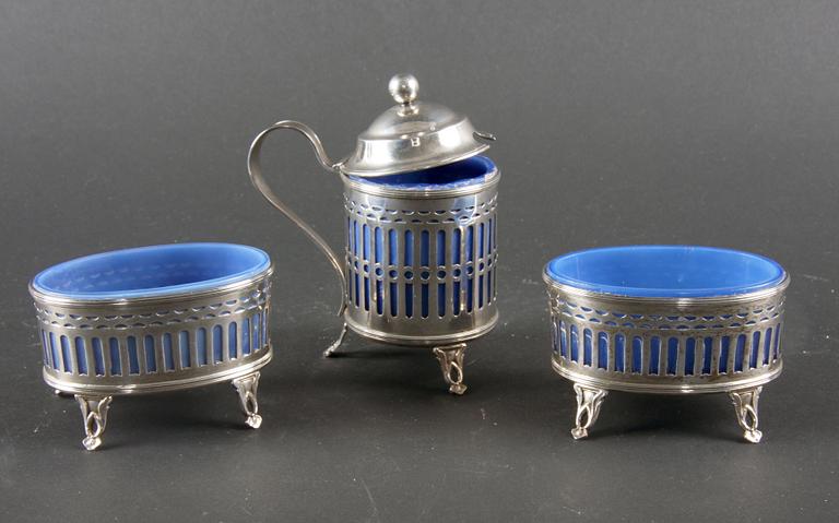 SALTKAR, ett par, SENAPSKANNA. Silver, Abraham Gertzen dy(1793-1810), Landskrona 1810.
