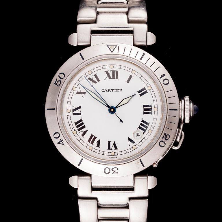 ARMBANDSUR, herr, stål, Pasha de Cartier.