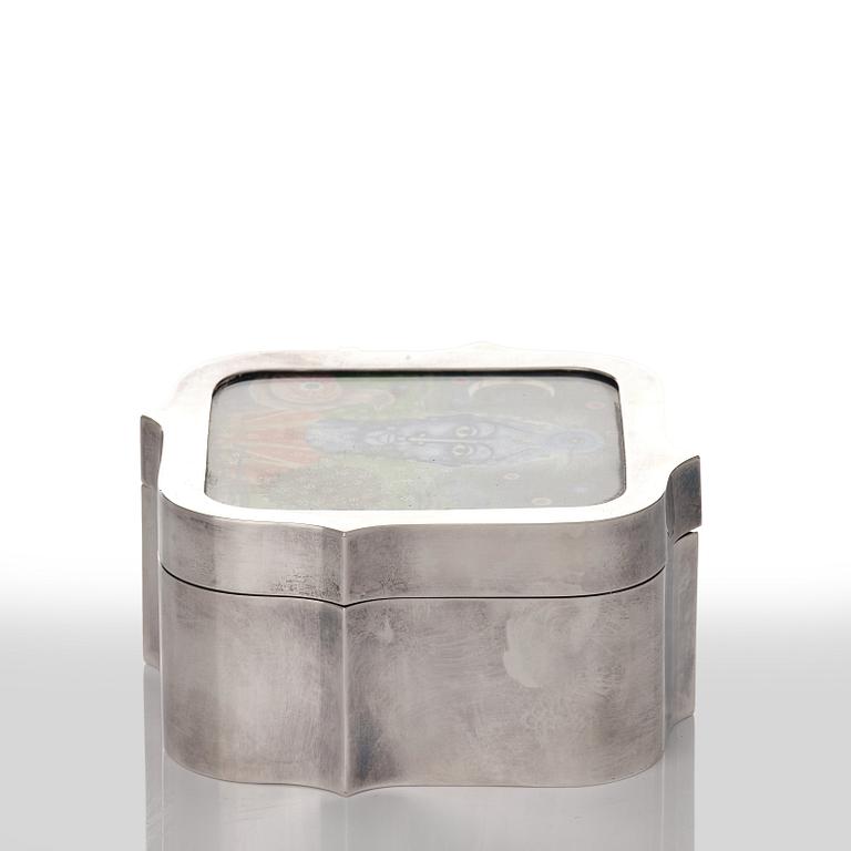Claës Giertta, ask, Stockholm 1970, sterling, locket med gouache.