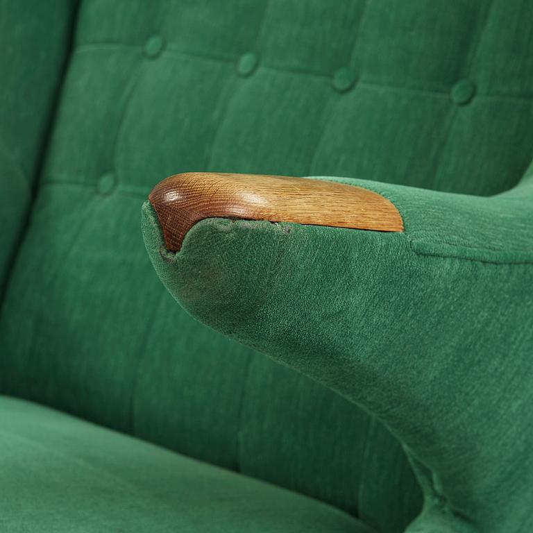HANS J WEGNER, fåtölj "Bamse" med fotpall, AP-stolen, Danmark 1950-60-tal.