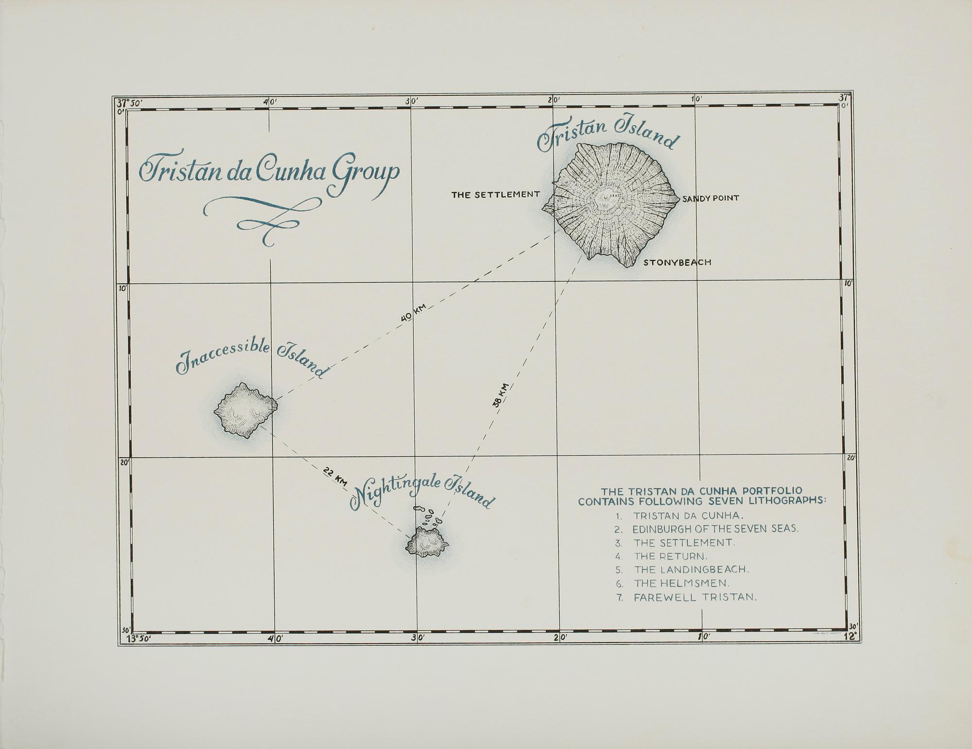 ROLAND SVENSSON, mapp med 7 färglitografier samt häfte, "Tristan da Cunha", sign, numr 187/300.