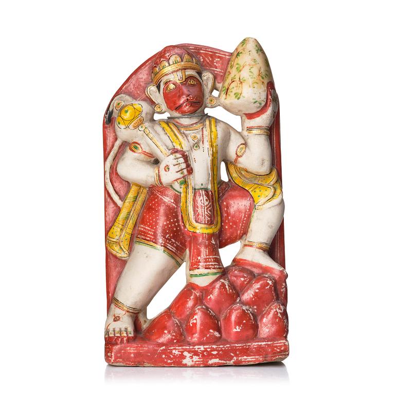 Skulptur, alabaster. Indien, Hannuman, sent 1800-tal.