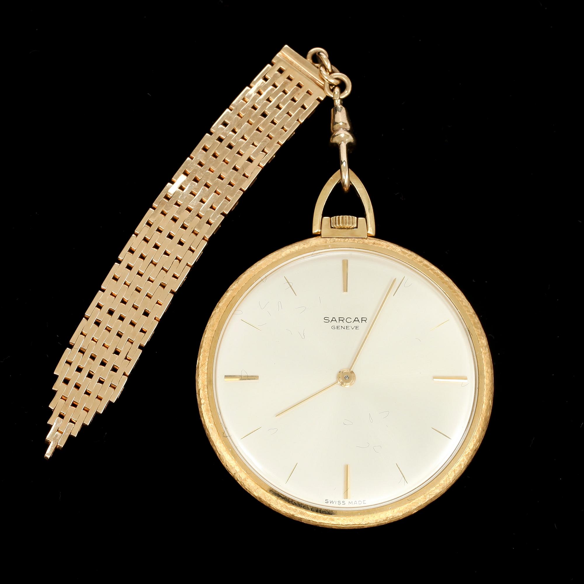 FICKUR, Sarcar, 18k guld, kedja i 14k guld. 1960-tal. Tot vikt ca 54 g.