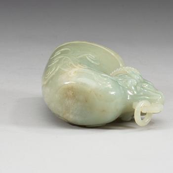 A Chinese carved nephrite rhyton beaker.