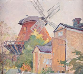 Carl Otto Danielson, Woman with cat by the windmill.