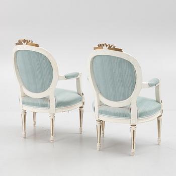 Armchairs, a pair, Gustavian style, from around the year 1900.