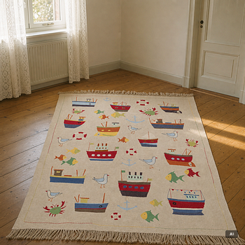 A hand-embroidered Kelim carpet, c. 225 x 170 cm.