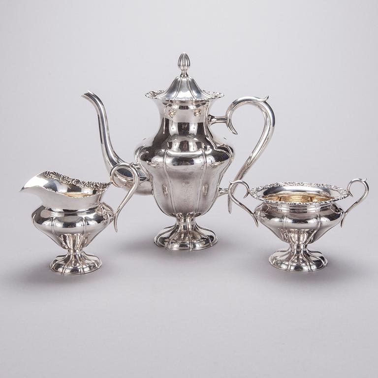 KAFFESERVIS, 3 delar, silver, Hjalmar Salo, Tavastehus 1929. Vikt ca 1130 g.