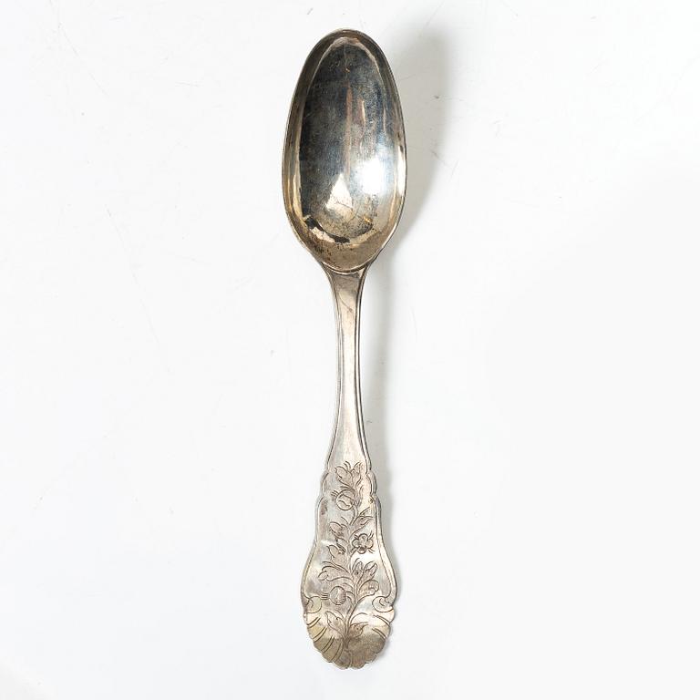 Nicolaus Wollenberg, födelsedags- eller äktenskapssked, silver, Nürnberg 1785-1789.