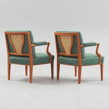 A pair of Josef Frank mahogany and rattan armchairs, Svenskt Tenn, model 969.