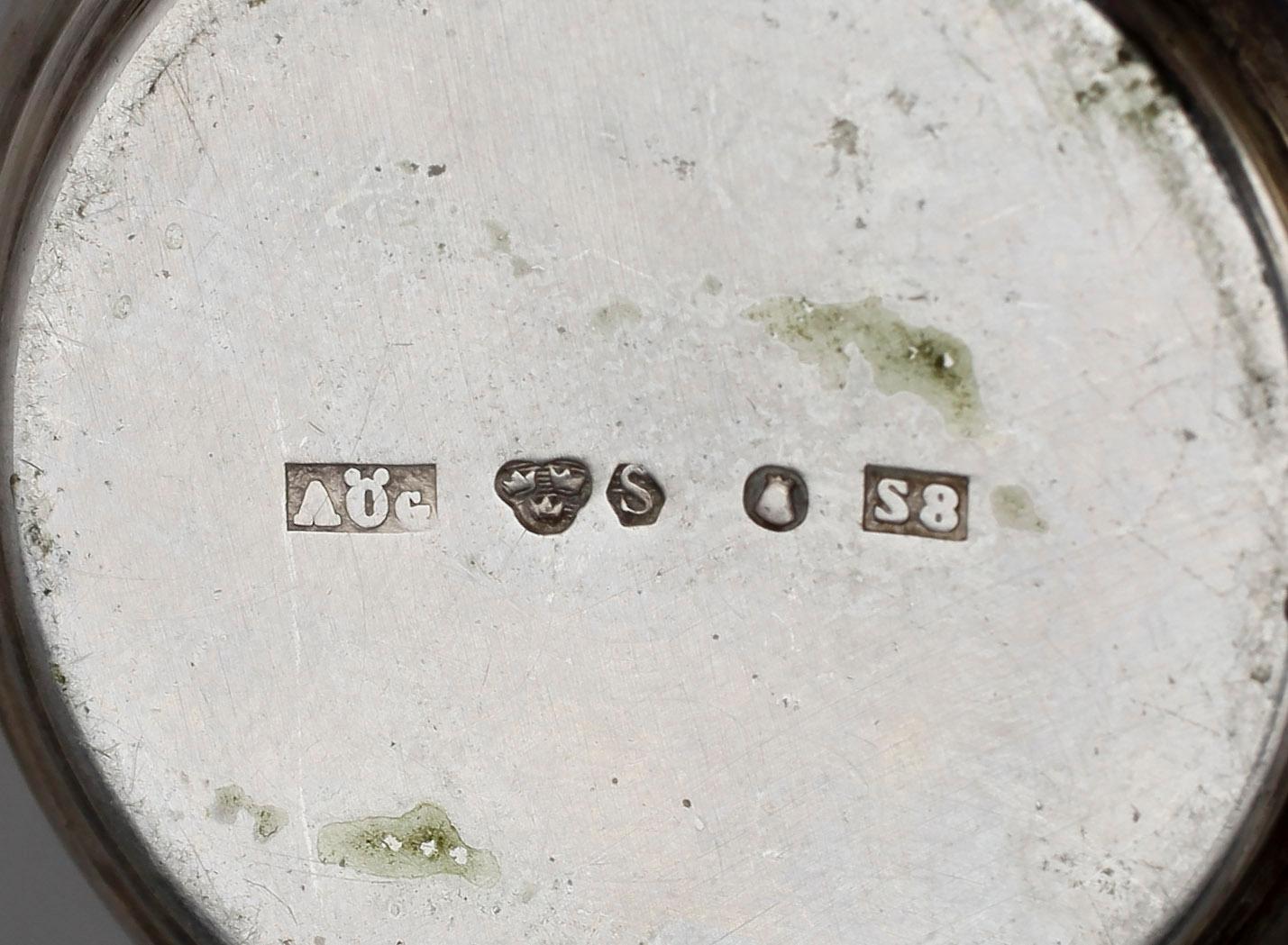 PARTI SILVER, 17 delar, bla bålslev CPÅ, Arboga, 1829. Tot vikt ca355g (exkl slev samt vas med fylld fot).
