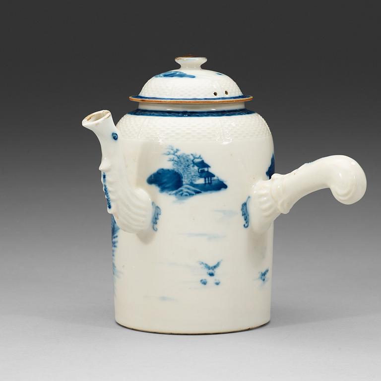 A blue and white chocolate pot with cover, Qing dynasty, Qianlong (1736-95).