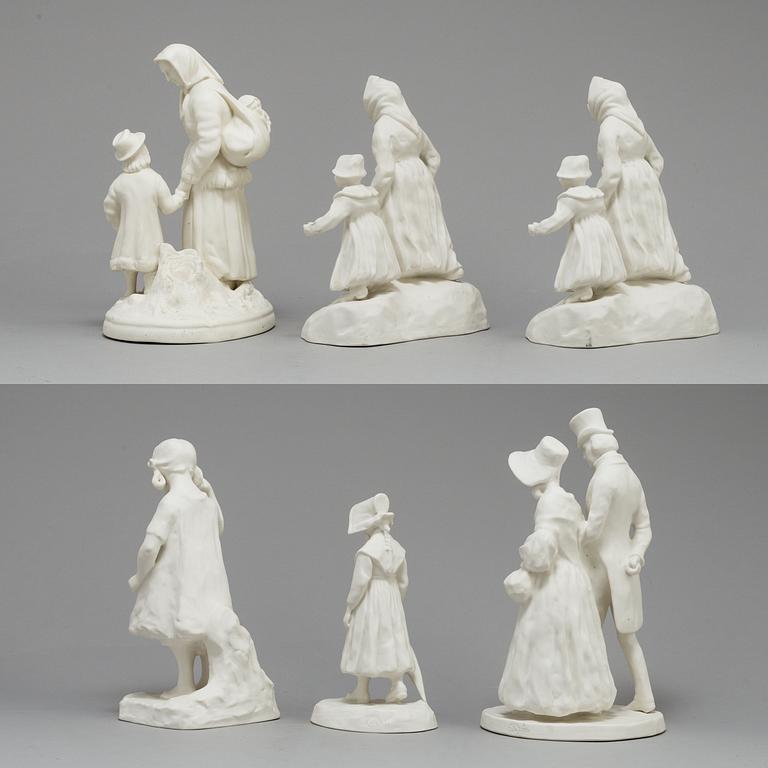 SIX PARIAN FIGURES, Gustafsberg and Rörstrand, early 20th century.