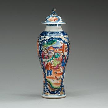 A blue and white and famille rose vase with cover, Qing dynasty, Qianlong (1736-95).