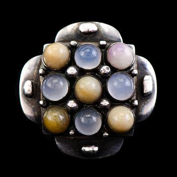 Saara Hopea, RING, silver, semipreciuos stones gemstones. Ossian Hopea, Porvoo Finland 1961.