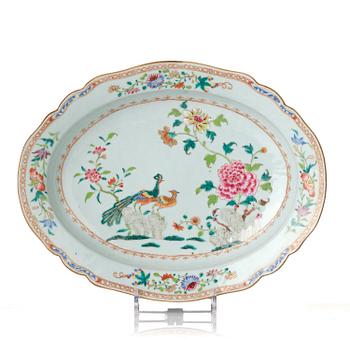 1300. A famille rose 'double peacock' tureen stand, Qing dynasty, Qianlong (1736-95).