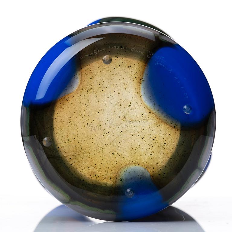 Eva Englund, a glass vase with vertical abstract decoration, Orrefors Sweden, 1989, EA-89.