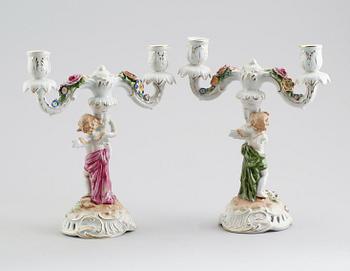 KANDELABRAR, 1 par, porslin, Schierholz, 1900-talets mitt.