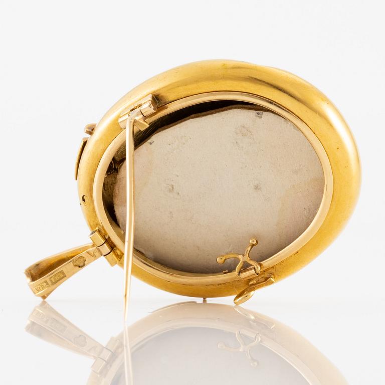 Medaljong/hänge 18K guld med emalj och gammalslipade diamanter.