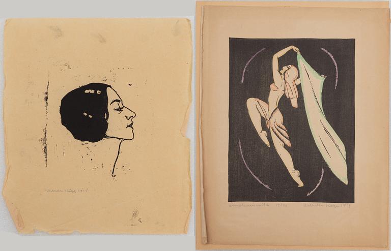 Wilhelm Kåge, a  set of two linocuts, signed and dated 1915-18.