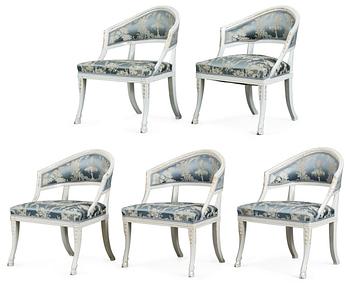 523. Five late Gustavian circa 1800 armchairs.