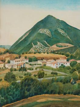 Josef Frank, a watercolour of a Southern European landscape with mountains, not signed.