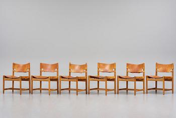 Børge Mogensen, a set of eight "Jagtspisestol"/"Spanish Dining" chairs model 3237 & 3238, Fredericia Stolefabrik, Denmark.