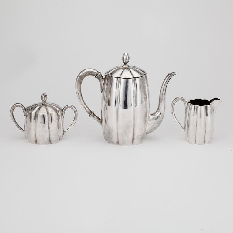 KAFFESERVIS, 3 delar, silver. 1933. Totalvikt ca974g.