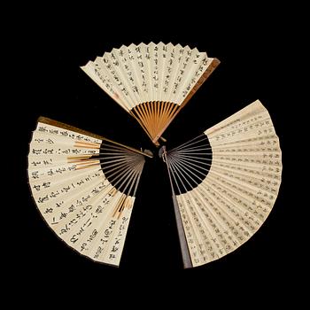 SOLFJÄDER, 3 st, Kina, 1800-tal.