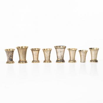 Eight Swedish silver beakers, mark of KG Markströms, Uppsala, including with year mark 1906.