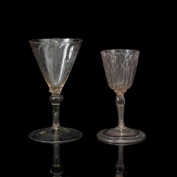 TWO WINE GLASSES, probably Italy, 18th century.