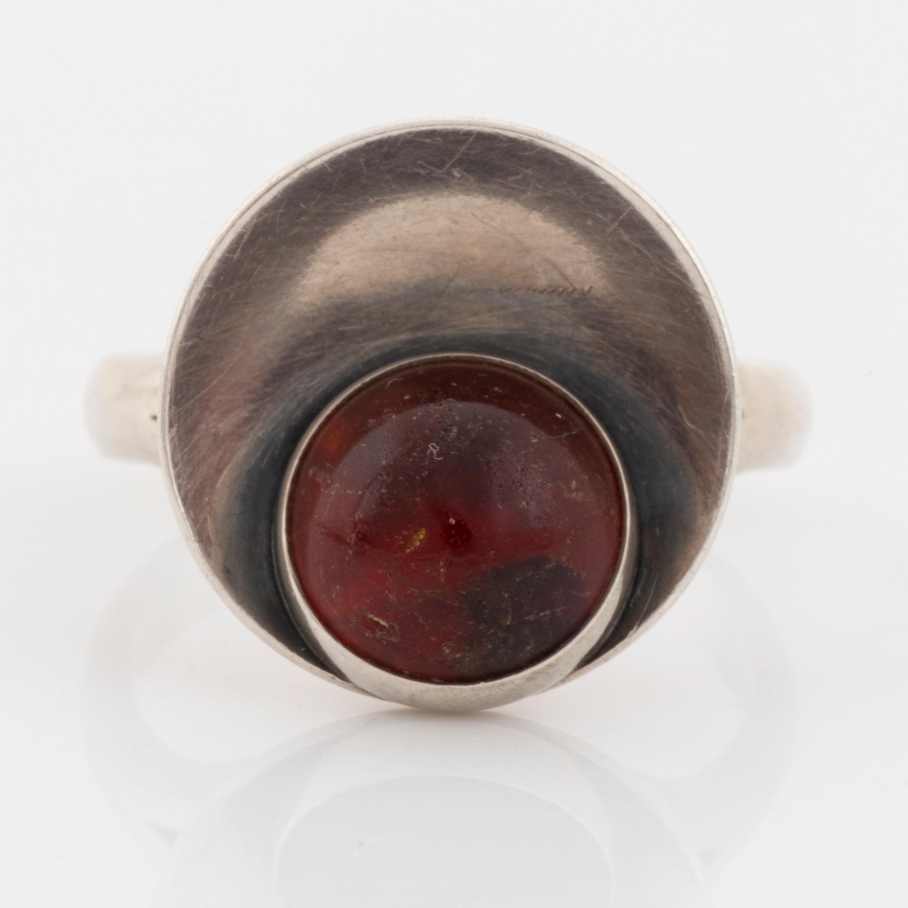 A Niels Erik From silver and amber necklace and ring.