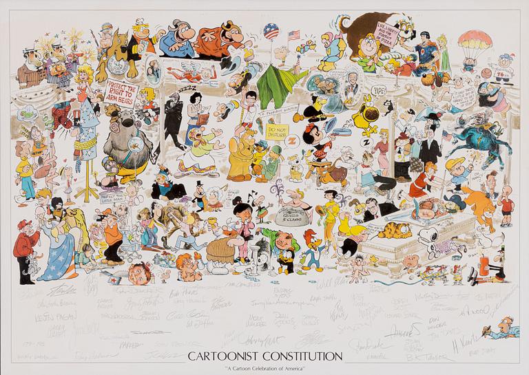 Signerad affisch, "Cartoonist Constitution-A Cartoon Celebration of America".