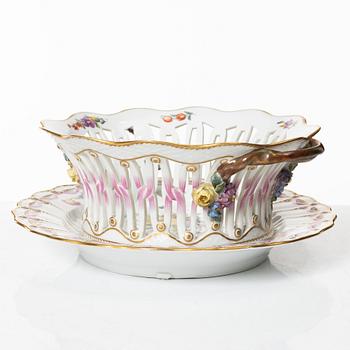 Royal Copenhagen, a 'Saxon Flower' basket on stand, Denmark, 1889-1922.