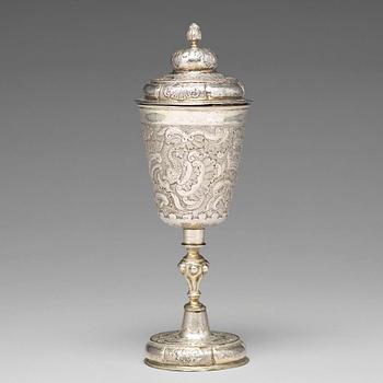 217. A Russian 18th century parcel-gilt silver cup and cover, mark of Fedor Petrow, Moscow 1756.