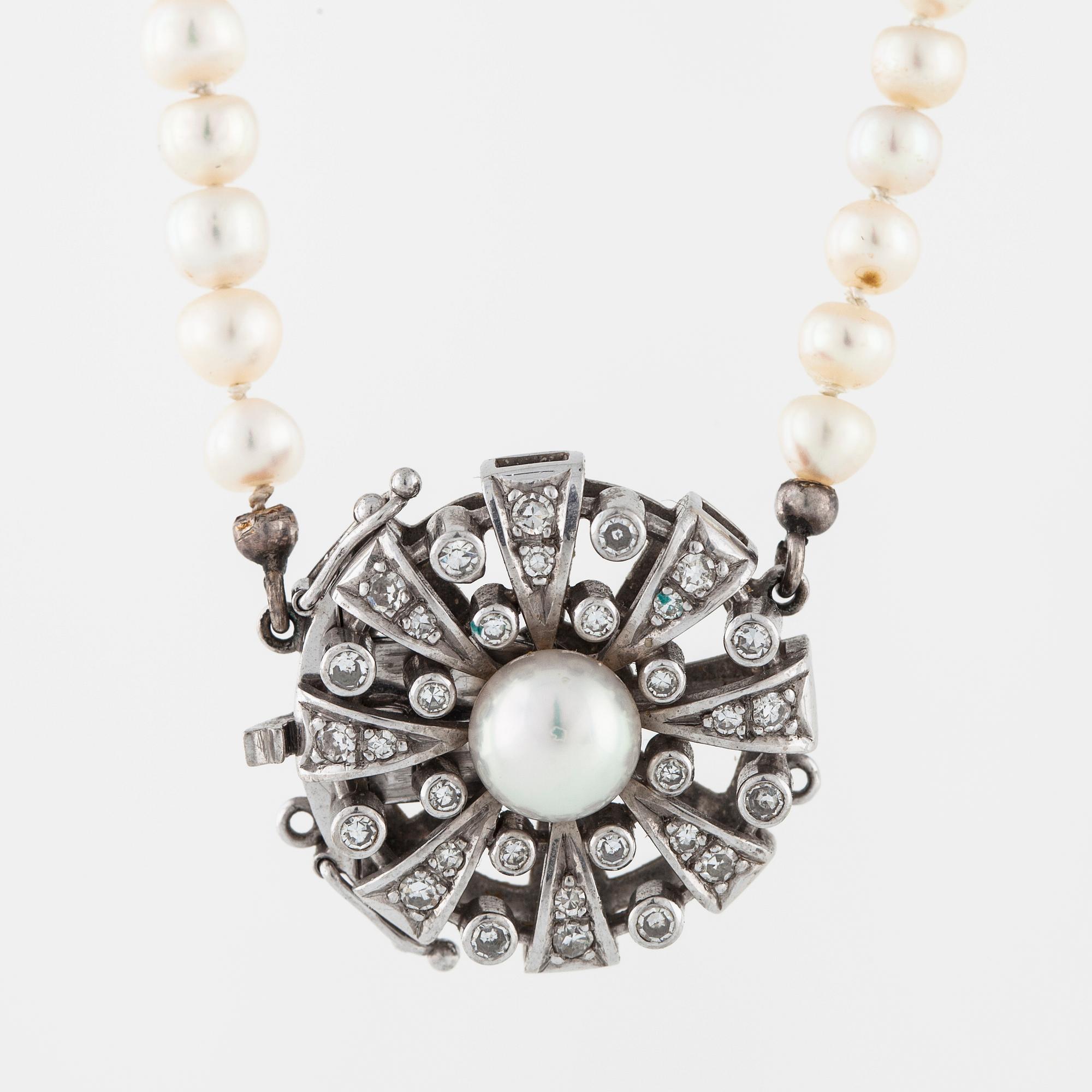 A cultured pearl necklace by Hugo Strömdahl, Stockholm, 1962.