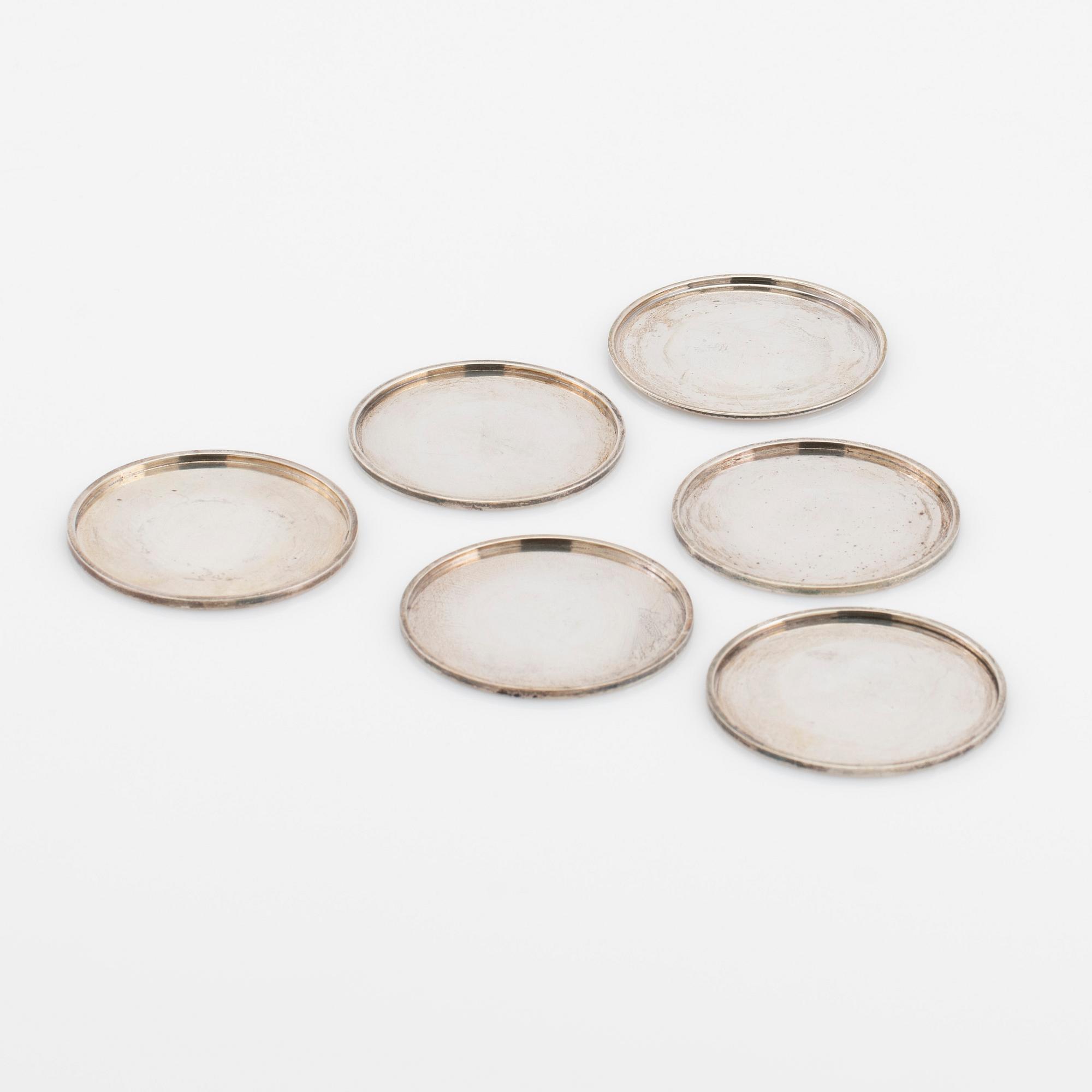 Wiwen Nilsson, glass coasters, 6 pcs., silver, Lund, 1958-63.