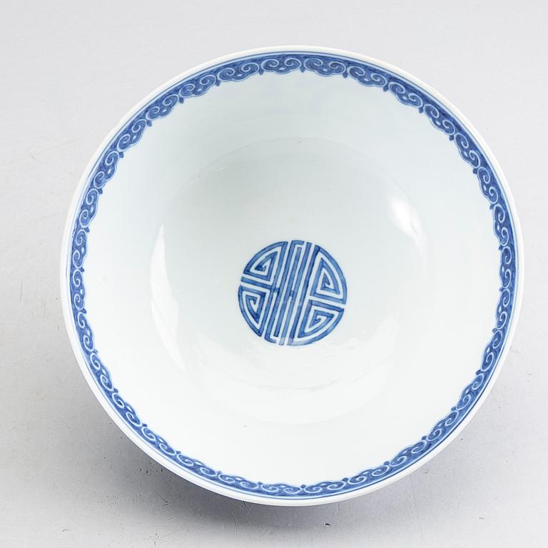 A blue and white Chinese bowl, presumably Republic, with Qianlong mark.