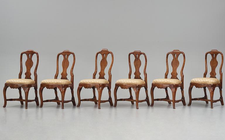 A set of six Swedish Rococo chairs, later part of the 18th century.