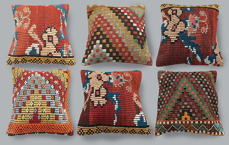 A set of six Kilim cushion covers, approx. 50 x 50 cm.
