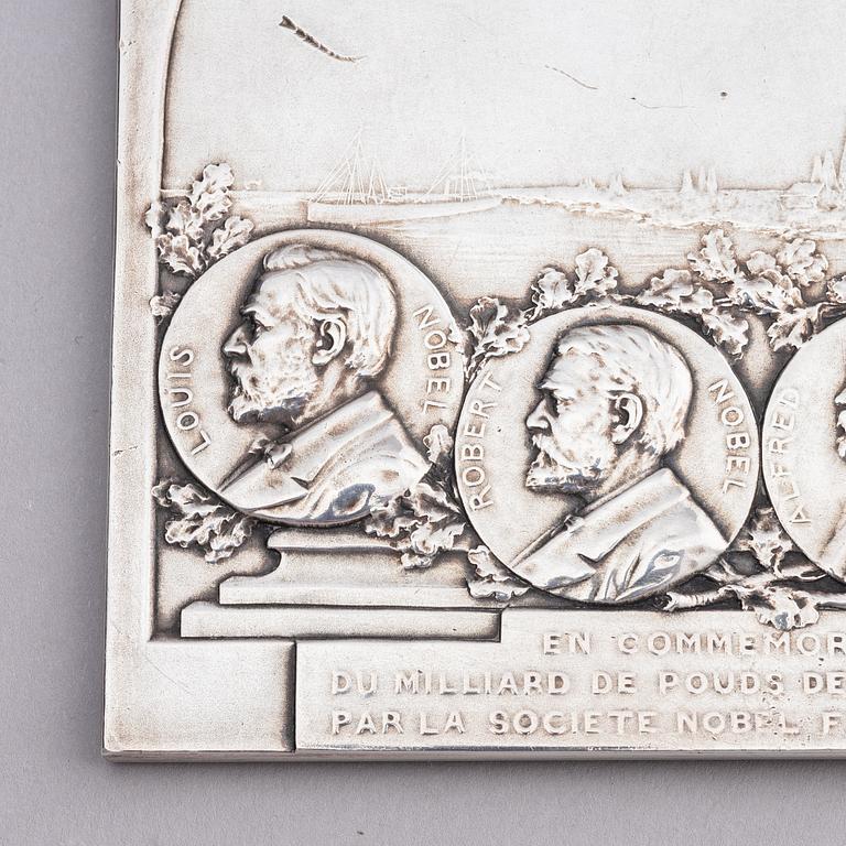 A Nobel commemorative silver plaque, marked Henri Varenne, Paris 1907.