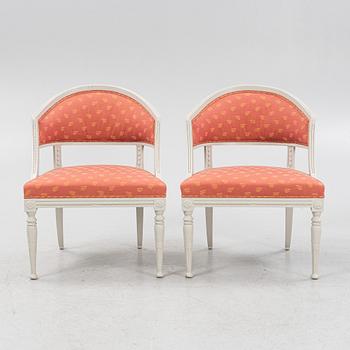 Baljfåtöljer, ett par, sengustaviansk stil, 1900-talets början.