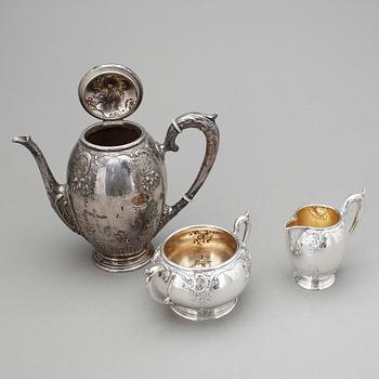 KAFFESERVIS, 3 delar, silver, K Andersson Stockholm 1894. Total vikt 950 gr.