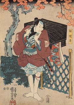 Utagawa Kunisada, three woodblock prints and Utagawa Kuniyoshi, woodblock print.