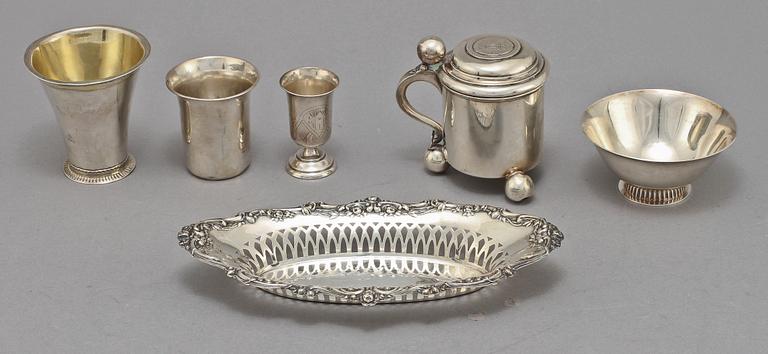 PARTI SILVER, 6 delar, silver, b la Sverige och England, 1700-1900-tal. Vikt 300g.